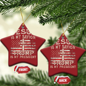 Christian Trump 2024 Christmas Ornament Jesus Is My Savor Trump Is My President American Flag Cross TS02 Star Red Print Your Wear