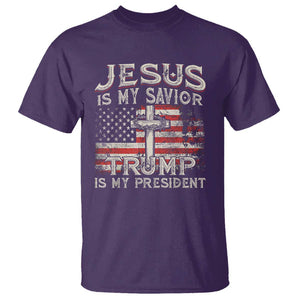 Christian Trump 2024 T Shirt Jesus Is My Savor Trump Is My President American Flag Cross TS02 Purple Print Your Wear