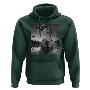 Funny Capybara Hoodie Selfie With UFOs Capy Meme Graphic TS02 Dark Forest Green Print Your Wear