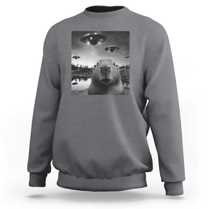 Funny Capybara Sweatshirt Selfie With UFOs Capy Meme Graphic TS02 Charcoal Print Your Wear