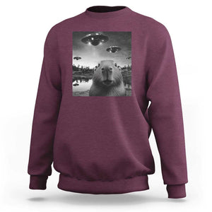 Funny Capybara Sweatshirt Selfie With UFOs Capy Meme Graphic TS02 Maroon Print Your Wear