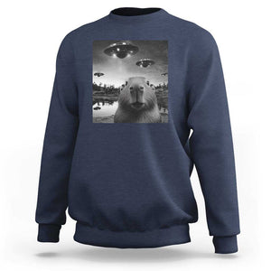 Funny Capybara Sweatshirt Selfie With UFOs Capy Meme Graphic TS02 Navy Print Your Wear