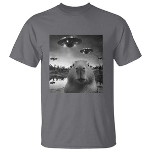 Funny Capybara T Shirt Selfie With UFOs Capy Meme Graphic TS02 Charcoal Print Your Wear