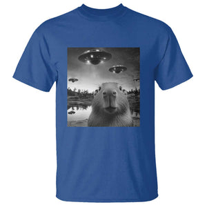 Funny Capybara T Shirt Selfie With UFOs Capy Meme Graphic TS02 Royal Blue Print Your Wear