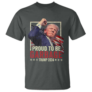 Garbage For Trump 2024 T Shirt Proud To Be Garbage Donald Raised Fist TS02 Dark Heather Print Your Wear