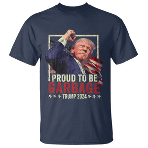 Garbage For Trump 2024 T Shirt Proud To Be Garbage Donald Raised Fist TS02 Navy Print Your Wear