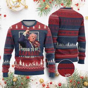 Garbage For Trump 2024 Ugly Christmas Sweater Proud To Be Garbage Donald Raised Fist TS02 Burgundy Print Your Wear