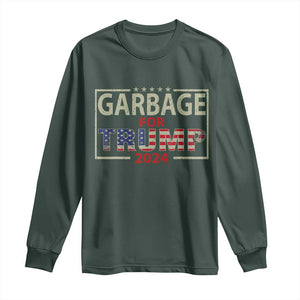 Garbage For Trump 2024 Long Sleeve Shirt 47th President American Flag TS02 Dark Forest Green Print Your Wear