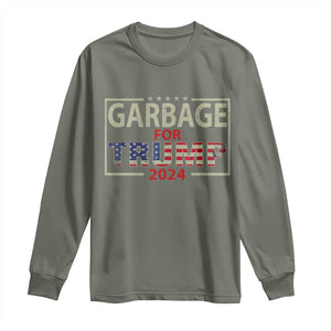 Garbage For Trump 2024 Long Sleeve Shirt 47th President American Flag TS02 Military Green Print Your Wear