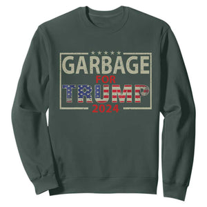 Garbage For Trump 2024 Sweatshirt 47th President American Flag TS02 Dark Forest Green Print Your Wear