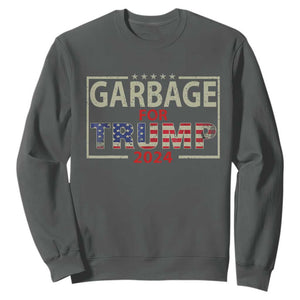 Garbage For Trump 2024 Sweatshirt 47th President American Flag TS02 Dark Heather Print Your Wear