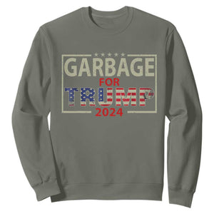 Garbage For Trump 2024 Sweatshirt 47th President American Flag TS02 Military Green Print Your Wear