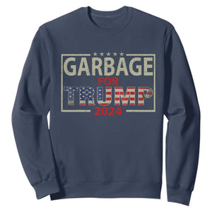 Garbage For Trump 2024 Sweatshirt 47th President American Flag TS02 Navy Print Your Wear