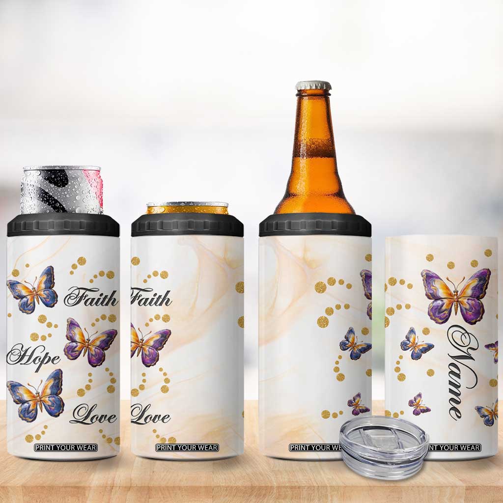 Butterfly Faith Hope Love 4 in 1 Can Cooler Tumbler Personalized TS04 Print Your Wear
