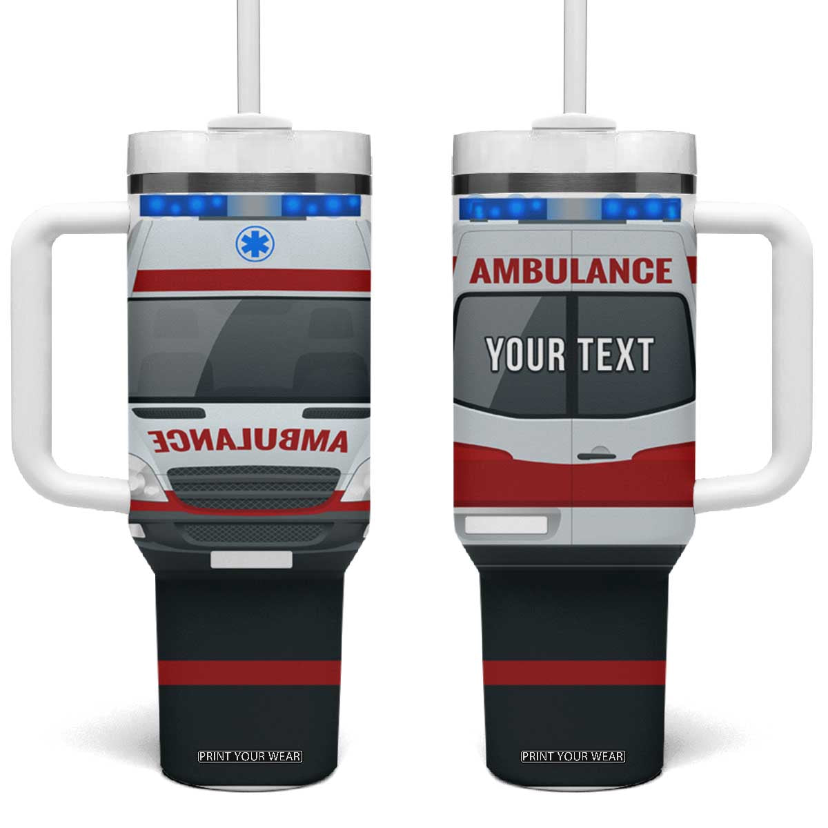 Ambulance Head And Back Personalized Tumbler With Handle TS04 One Size: 40 oz Multicolor Print Your Wear