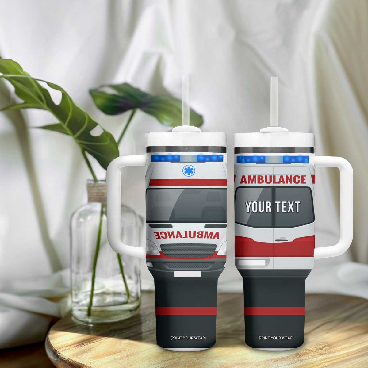 Ambulance Head And Back Personalized Tumbler With Handle TS04 Print Your Wear