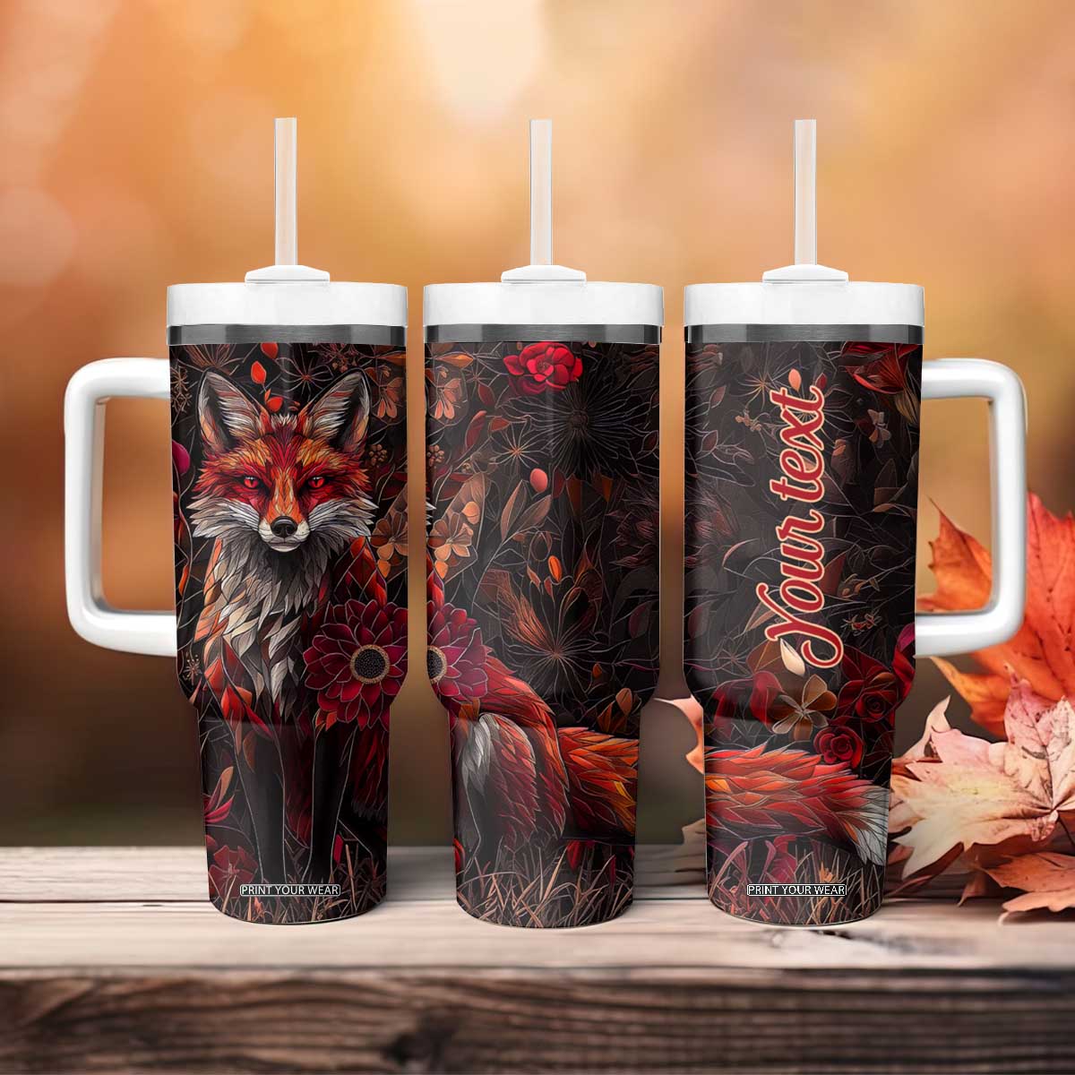 Fox Garnet Crystal Mosaic Tumbler With Handle Personalized TS04 Print Your Wear