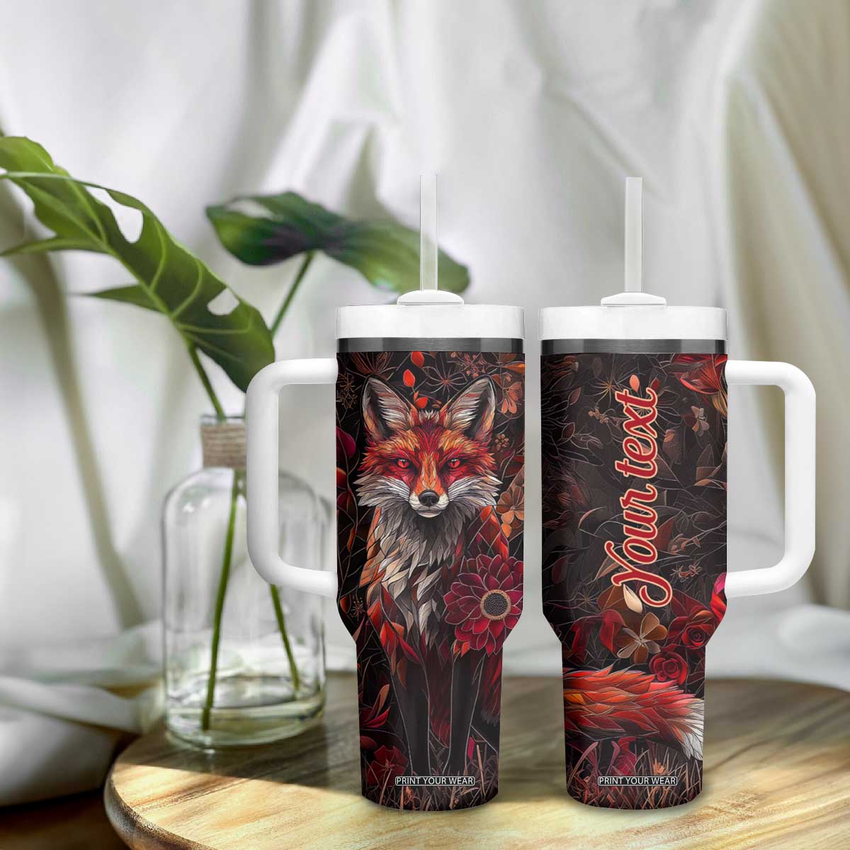 Fox Garnet Crystal Mosaic Tumbler With Handle Personalized TS04 Print Your Wear