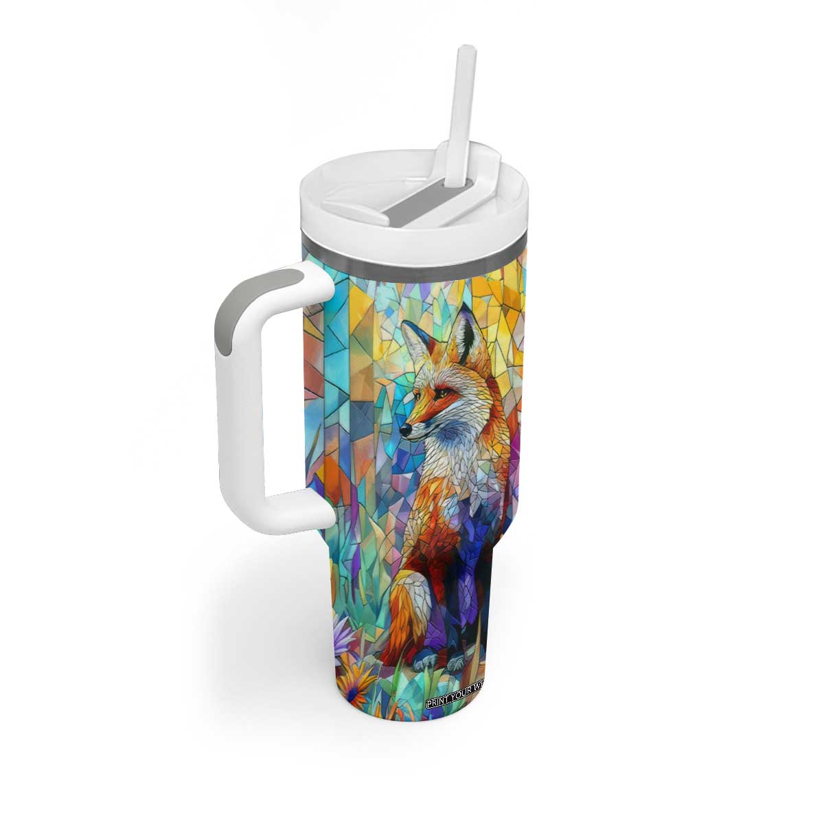 Fox Colorful Crystal Mosaic Tumbler With Handle Personalized TS04 Print Your Wear