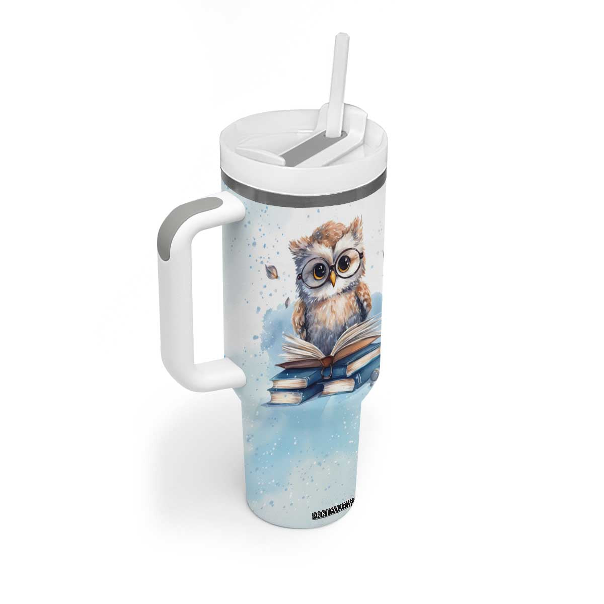 Book Owl Tumbler With Handle Personalized TS04 Print Your Wear