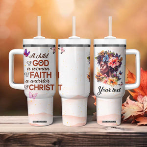 Black Woman A Child Of God A Woman Of Faith A Warrior Of Christ Tumbler With Handle Personalized TS04 Print Your Wear