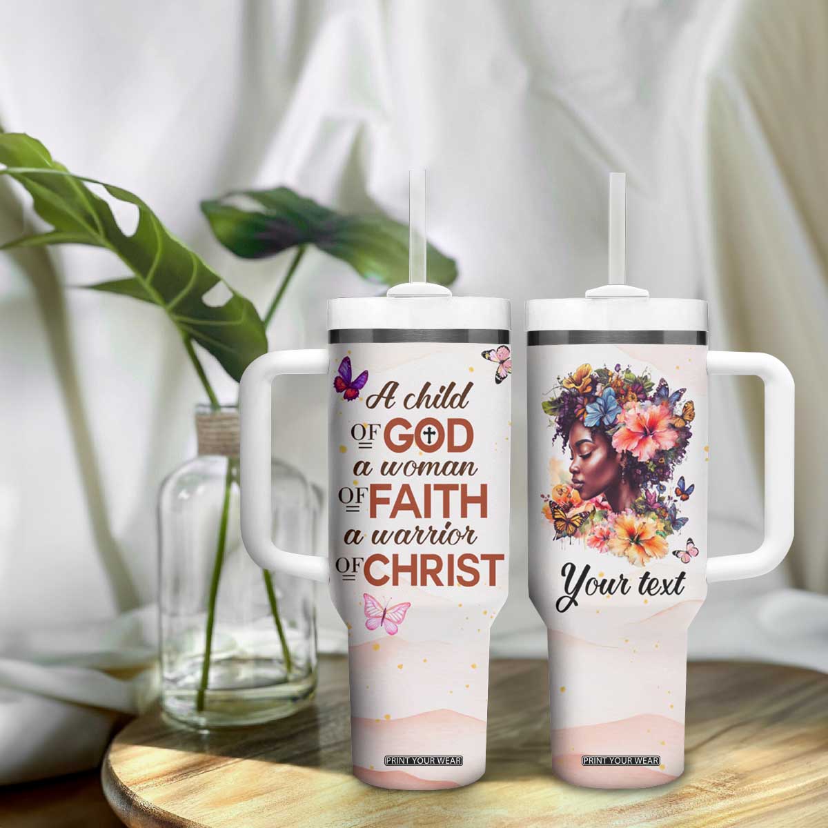 Black Woman A Child Of God A Woman Of Faith A Warrior Of Christ Tumbler With Handle Personalized TS04 Print Your Wear