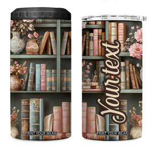 Bookshelf Floral Pattern 4 in 1 Can Cooler Tumbler Personalized TS04 One Size: 16 oz Multicolor Print Your Wear