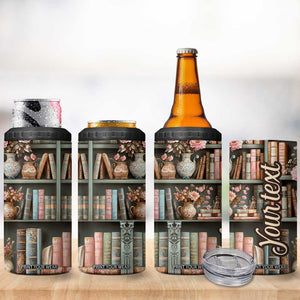 Bookshelf Floral Pattern 4 in 1 Can Cooler Tumbler Personalized TS04 Print Your Wear