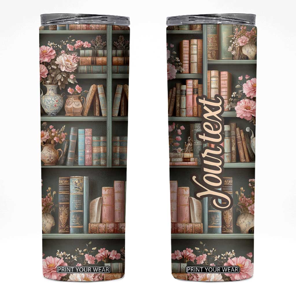 Bookshelf Floral Pattern Skinny Tumbler Personalized TS04 Multicolor Print Your Wear