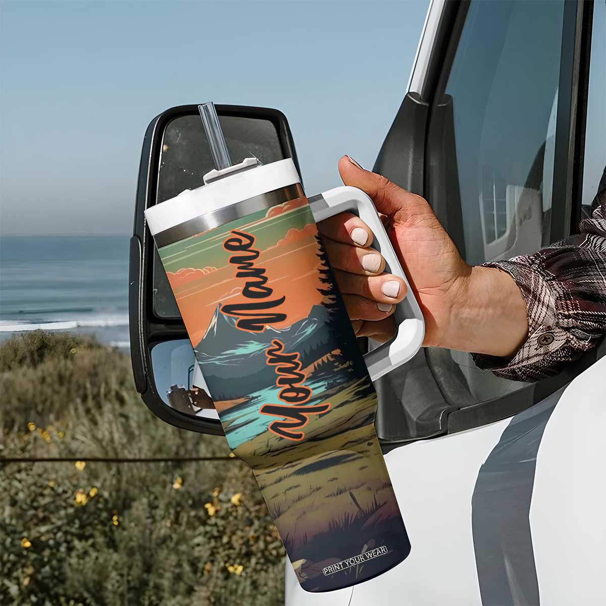 Camping Trailer Tumbler With Handle Personalized TS04 Print Your Wear