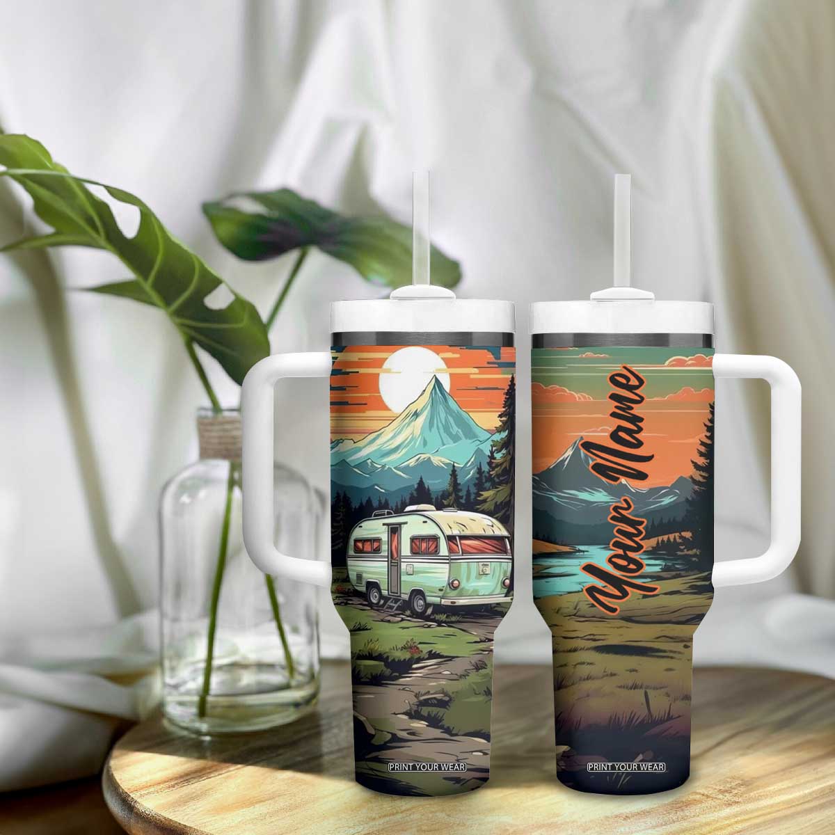 Camping Trailer Tumbler With Handle Personalized TS04 Print Your Wear