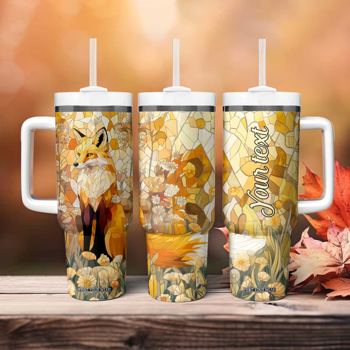 Fox Citrine Crystal Mosaic Tumbler With Handle Personalized TS04 Print Your Wear