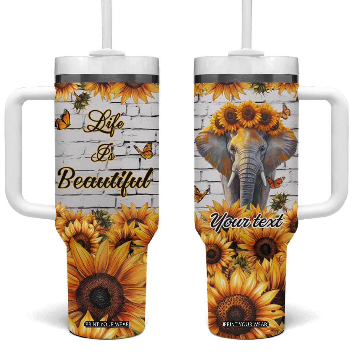 Life Is Beautiful Lovely Elephant Tumbler With Handle Personalized TS04 One Size: 40 oz Multicolor Print Your Wear