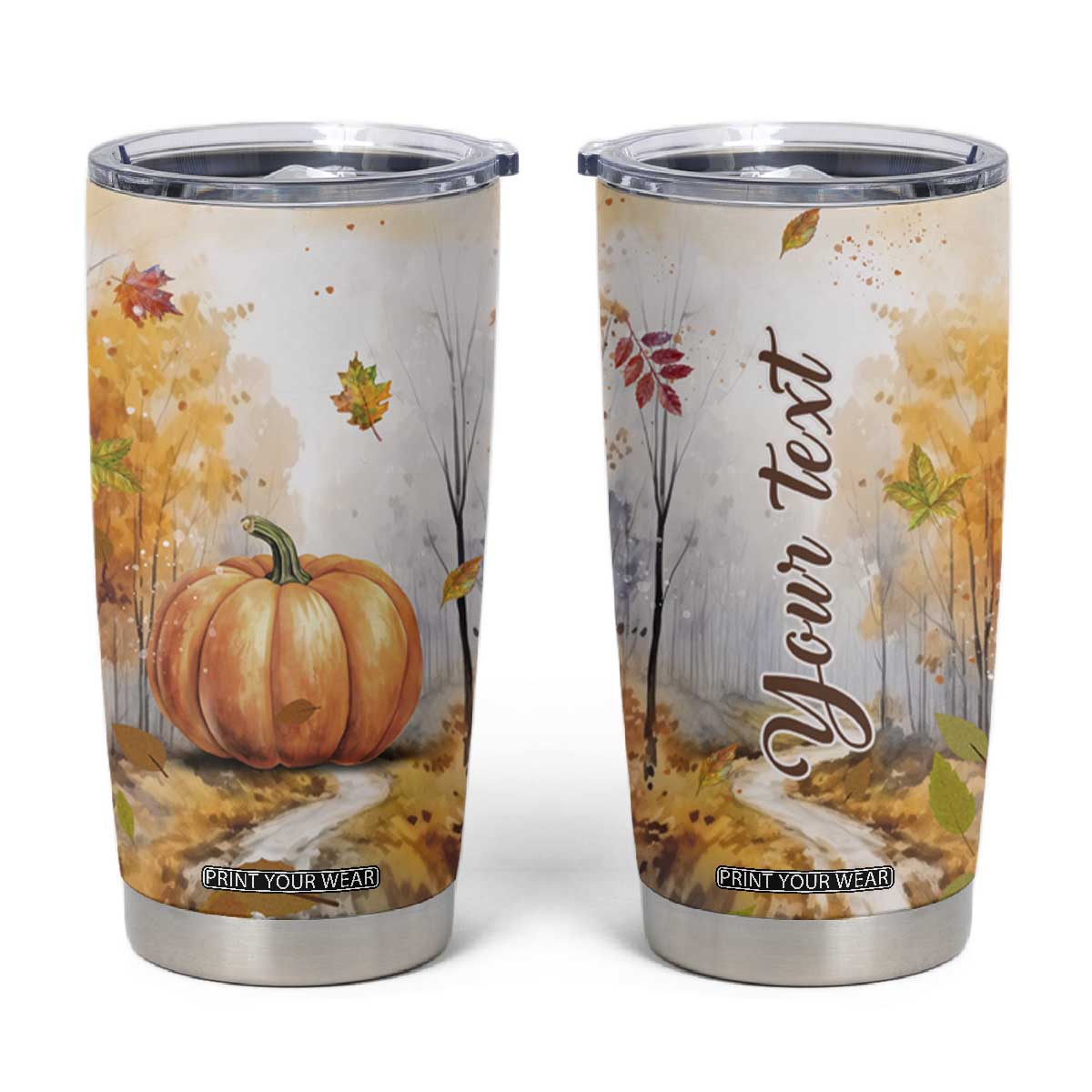 Pumpkin Autumn Leaves Personalized Tumbler Cup TS04 Multicolor Print Your Wear