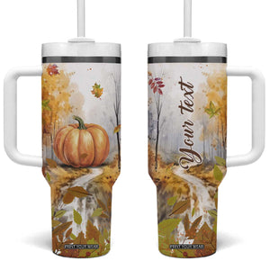 Pumpkin Autumn Leaves Personalized Tumbler With Handle TS04 One Size: 40 oz Multicolor Print Your Wear
