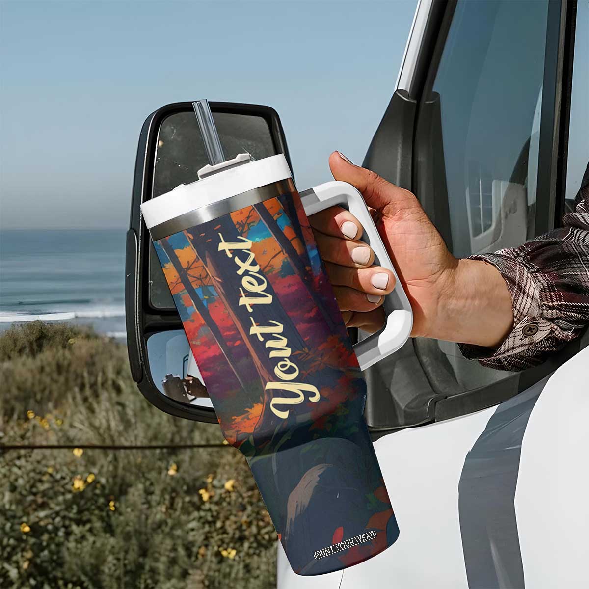 Autumn Road Personalized Tumbler With Handle TS04 Print Your Wear