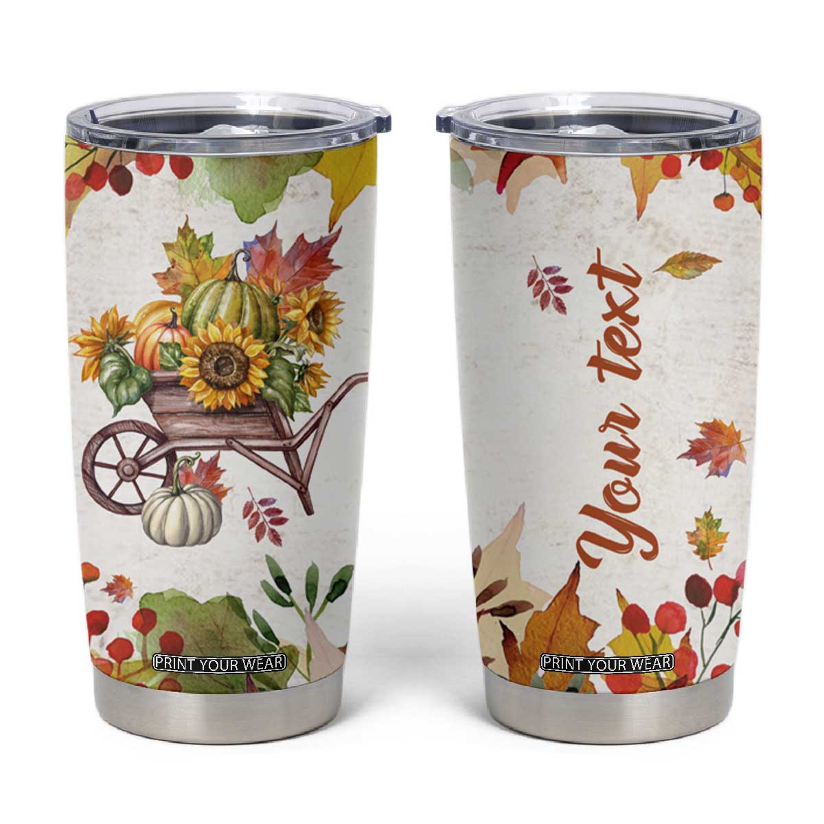 Autumn Pumpkins In The Wheelbarrow Personalized Tumbler Cup TS04 Multicolor Print Your Wear