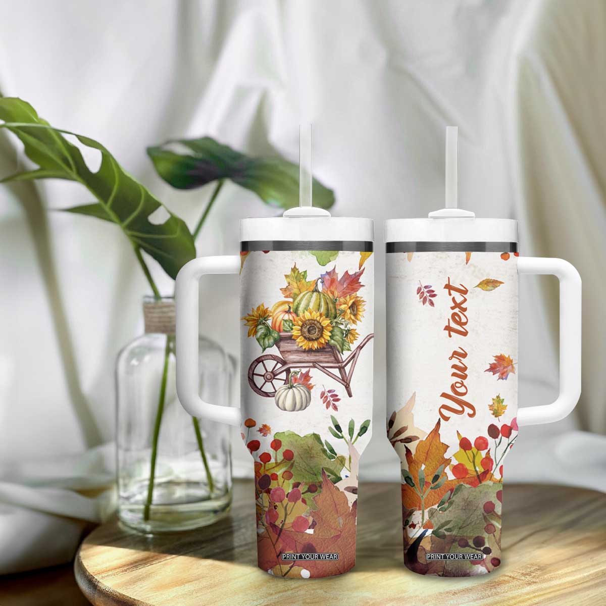 Autumn Pumpkins In The Wheelbarrow Personalized Tumbler With Handle TS04 Print Your Wear