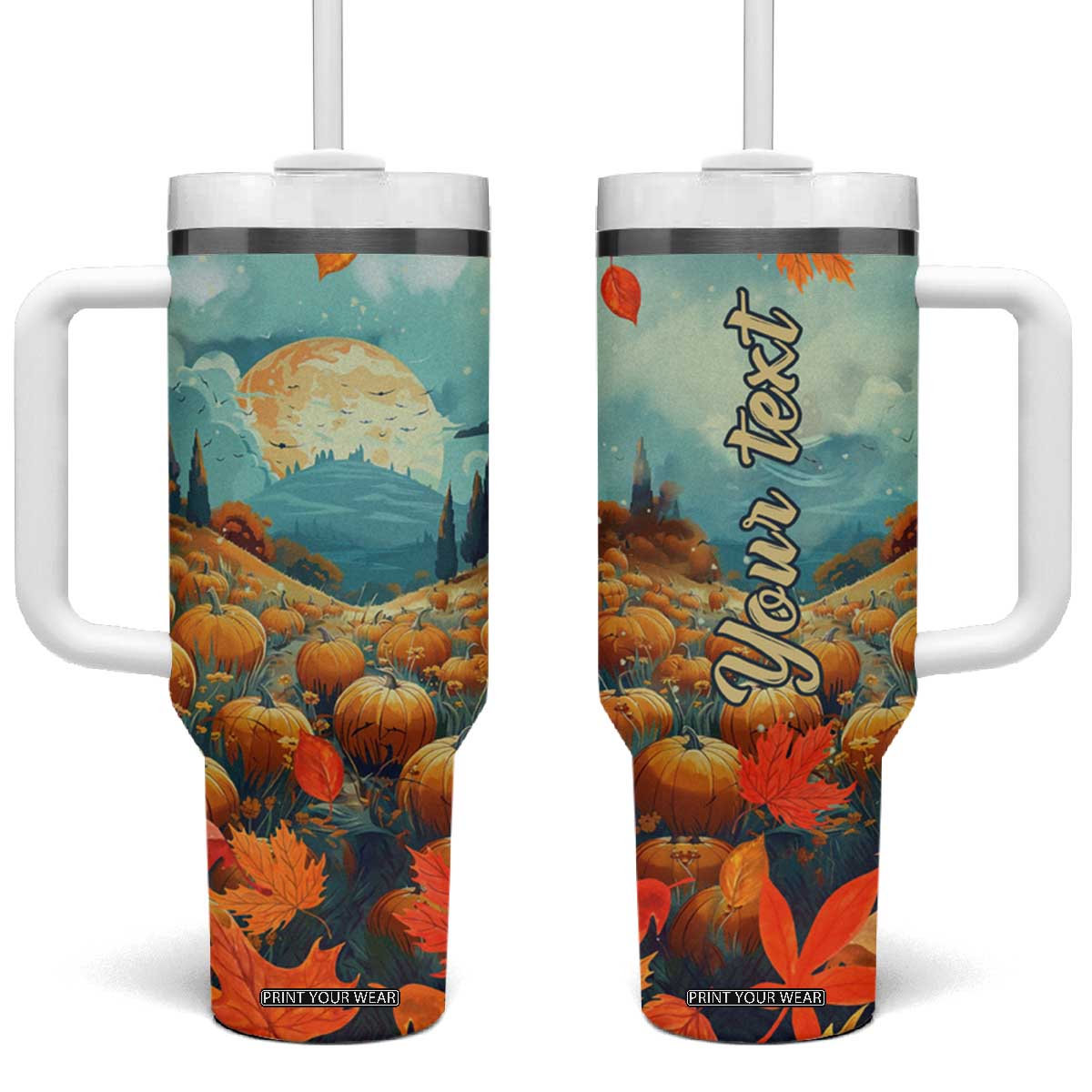 Autumn Pumpkin Field Personalized Tumbler With Handle TS04 One Size: 40 oz Multicolor Print Your Wear