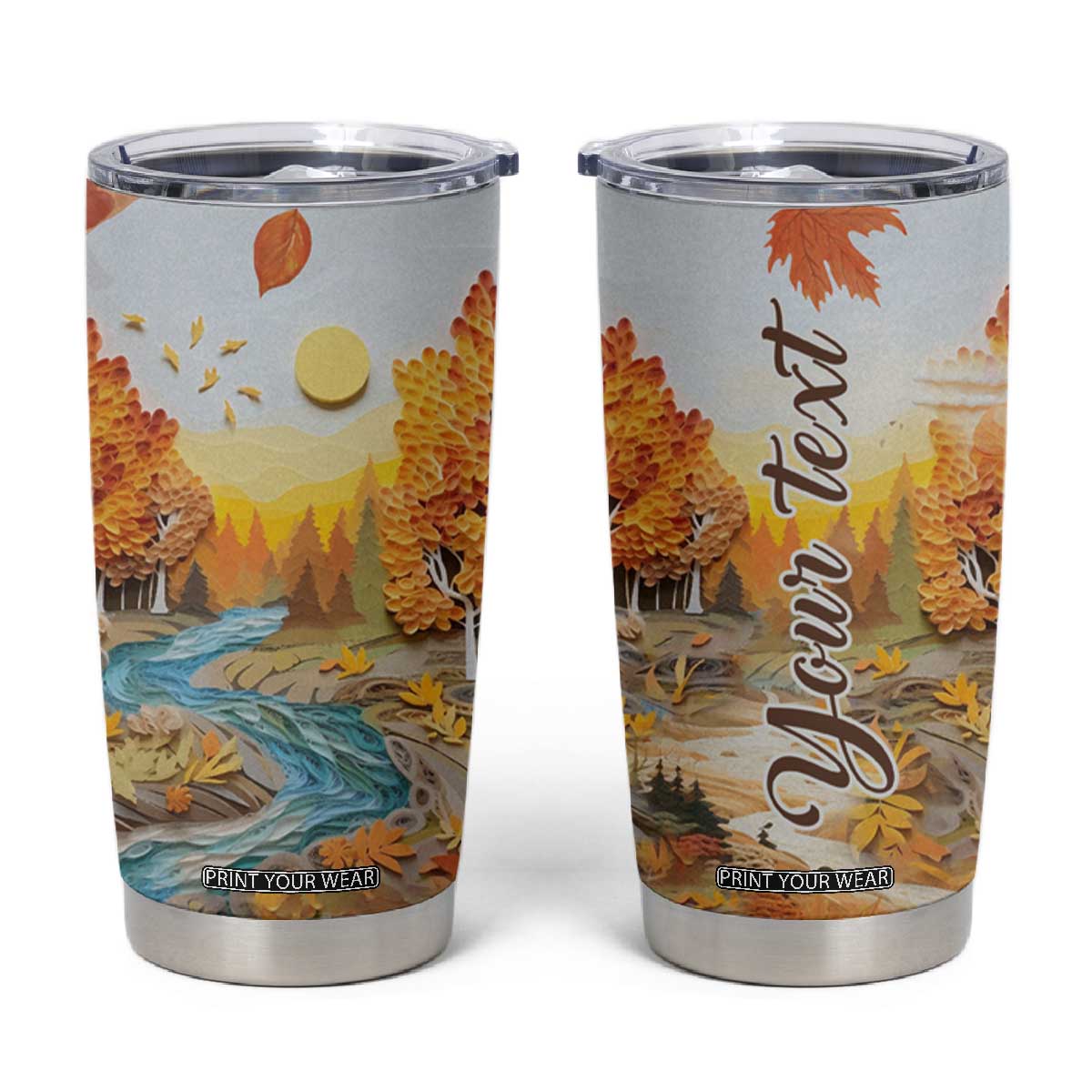 Autumn Leaves Quilling Art Personalized Tumbler Cup TS04 Multicolor Print Your Wear