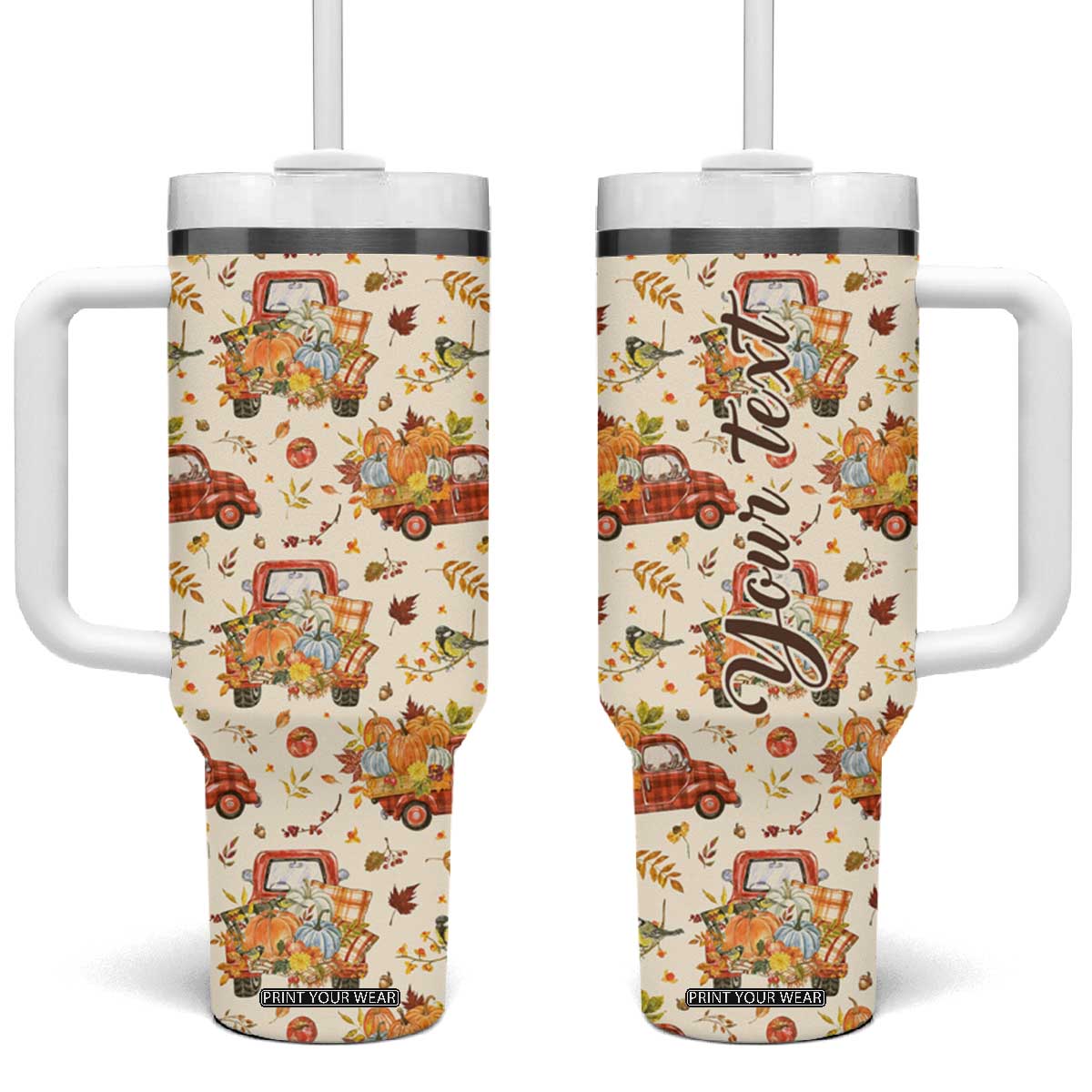 Truck Autumn Pattern Personalized Tumbler With Handle TS04 One Size: 40 oz Multicolor Print Your Wear