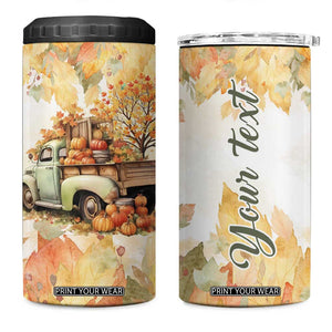 Pumkins Truck - Autumn Leaves Watercolor Personalized 4 in 1 Can Cooler Tumbler TS04 One Size: 16 oz Multicolor Print Your Wear