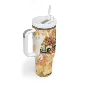 Pumkins Truck - Autumn Leaves Watercolor Personalized Tumbler With Handle TS04 Print Your Wear