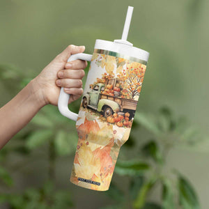 Pumkins Truck - Autumn Leaves Watercolor Personalized Tumbler With Handle TS04 Print Your Wear