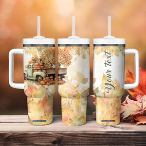 Pumkins Truck - Autumn Leaves Watercolor Personalized Tumbler With Handle TS04 Print Your Wear