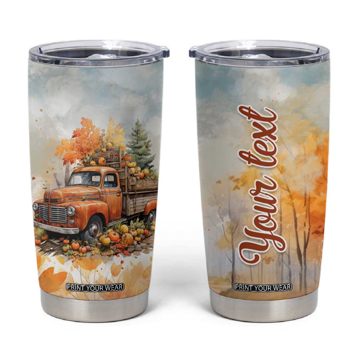 Autumn - Pumkin Truck and Leaves Personalized Tumbler Cup TS04 Multicolor Print Your Wear