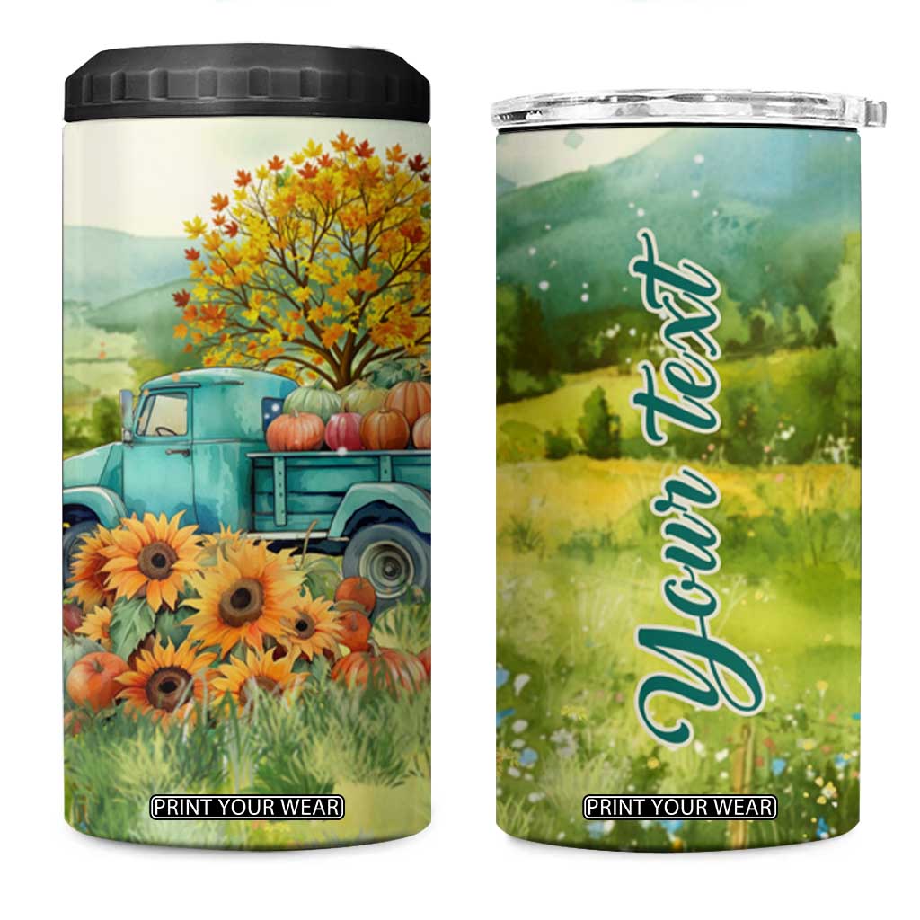 Autumn Sunflower - Pumpkin Truck Personalized 4 in 1 Can Cooler Tumbler TS04 One Size: 16 oz Multicolor Print Your Wear