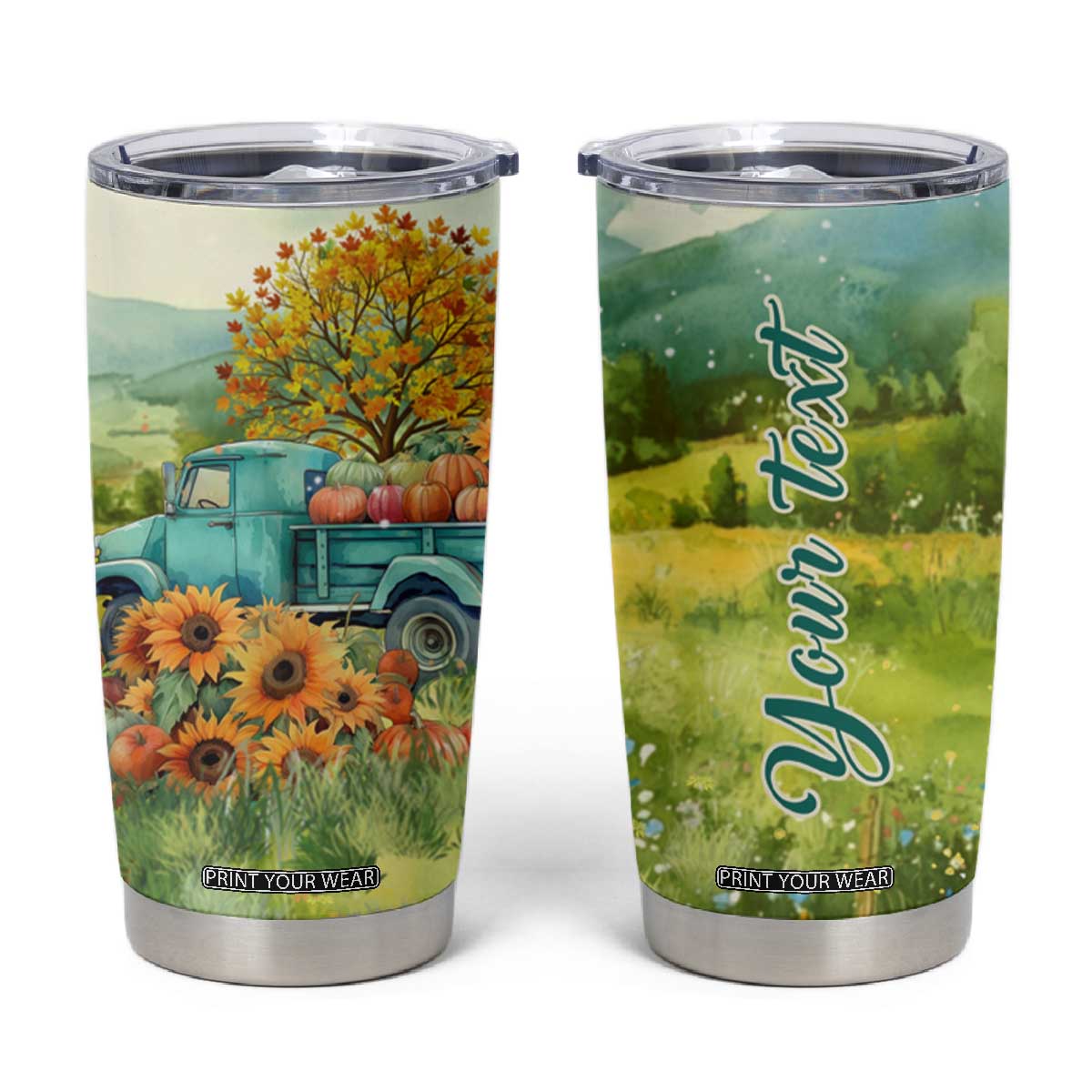 Autumn Sunflower - Pumpkin Truck Personalized Tumbler Cup TS04 Multicolor Print Your Wear