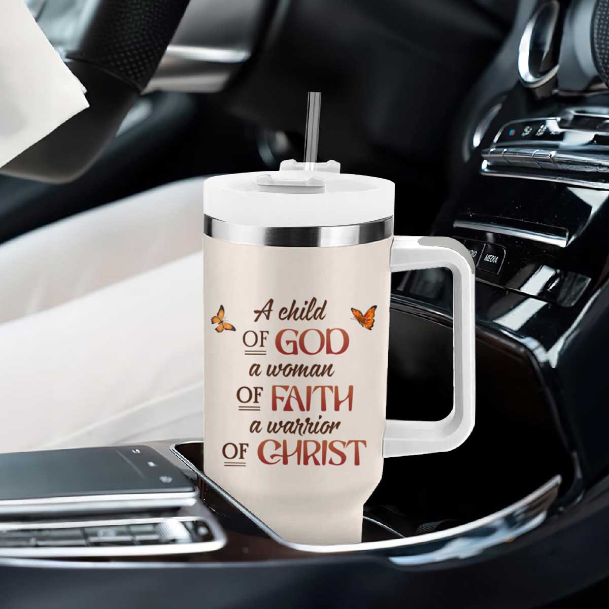 Black Woman A Child Of God A Woman Of Faith A Warrior Of Christ Tumbler With Handle Personalized TS04 Print Your Wear