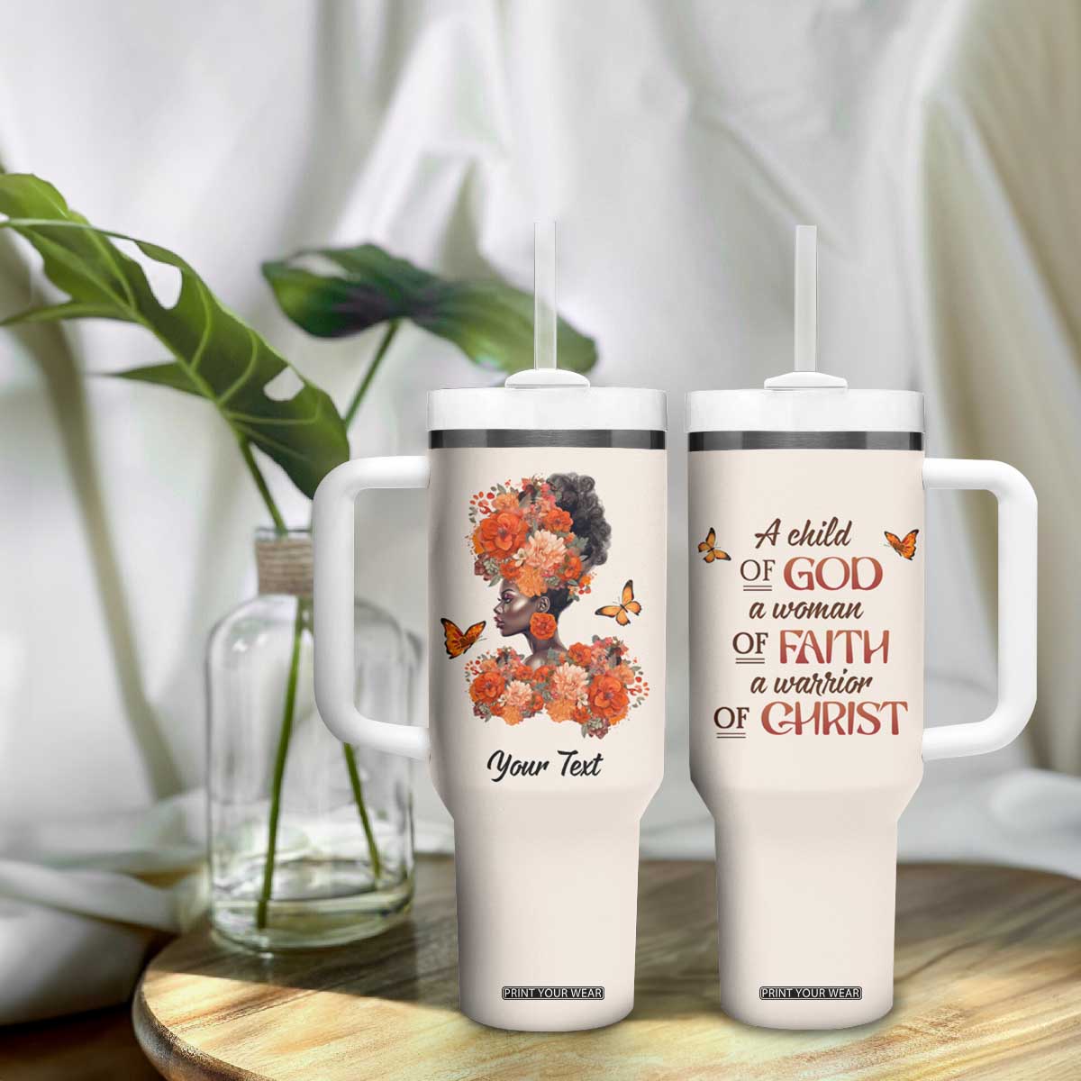 Black Woman A Child Of God A Woman Of Faith A Warrior Of Christ Tumbler With Handle Personalized TS04 Print Your Wear